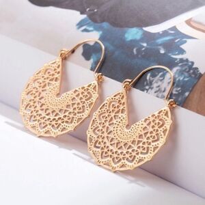 Mandala Hoop Earrings Bohemian Boho Filigree Gold